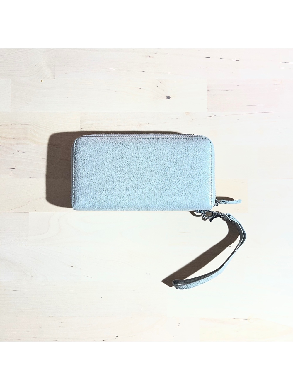 Light Blue/Grey Pebble Grain Zip-Around Wristlet Wallet